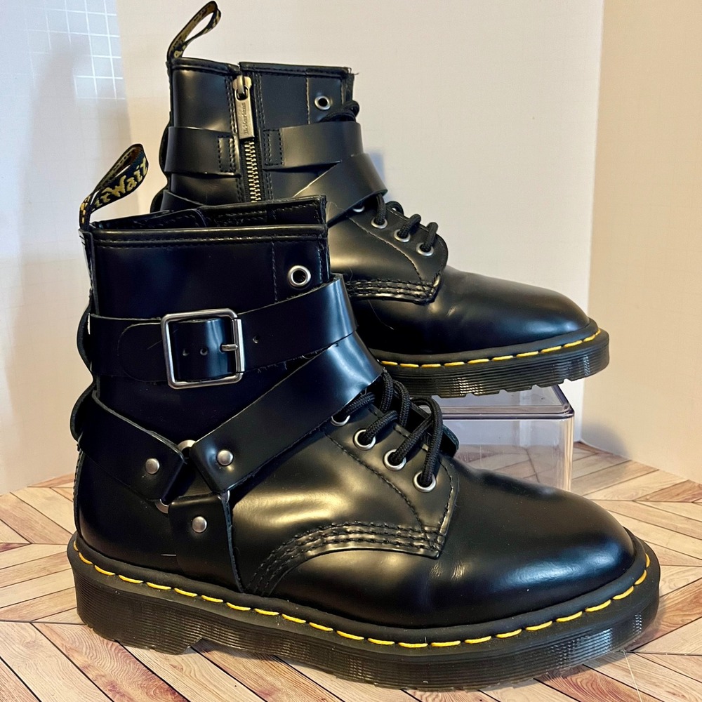 Dr Martens Cristofor Leather Harness Lace Up Boots Men 5 Wmns 6‎ Black Leather